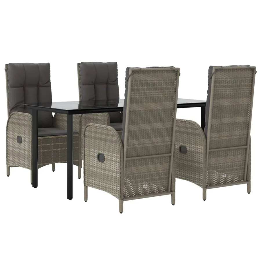 Ensemble à manger de jardin coussins 5 pcs noir et gris - 3