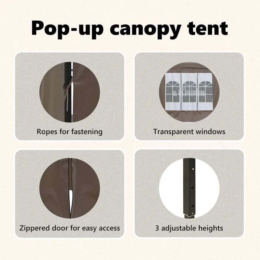 Tente de réception pliable avec parois Taupe 3x6 m - 13