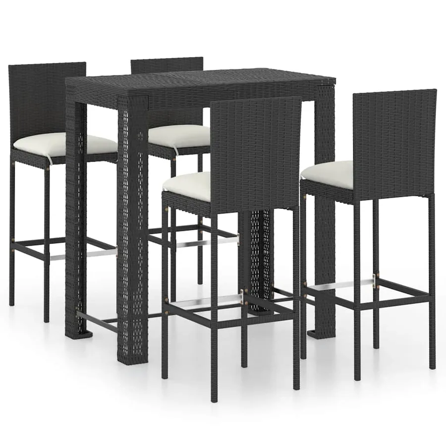 Ensemble de bar d'extérieur 5 pcs coussins Résine tressée Noir - 2