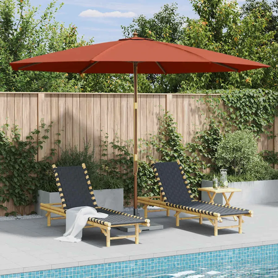 Parasol d'extérieur avec mât en bois 350 cm Terre cuite - 2