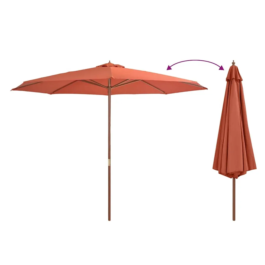 Parasol d'extérieur avec mât en bois 350 cm Terre cuite - 3