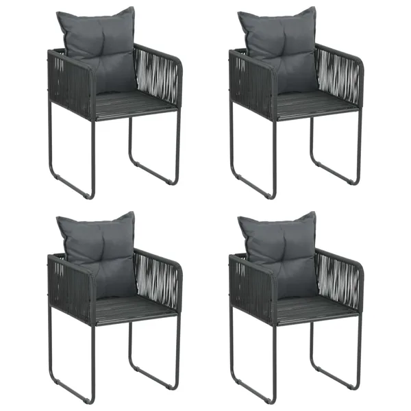 Chaises d'extérieur lot de 4 avec oreillers Résine tressée Noir