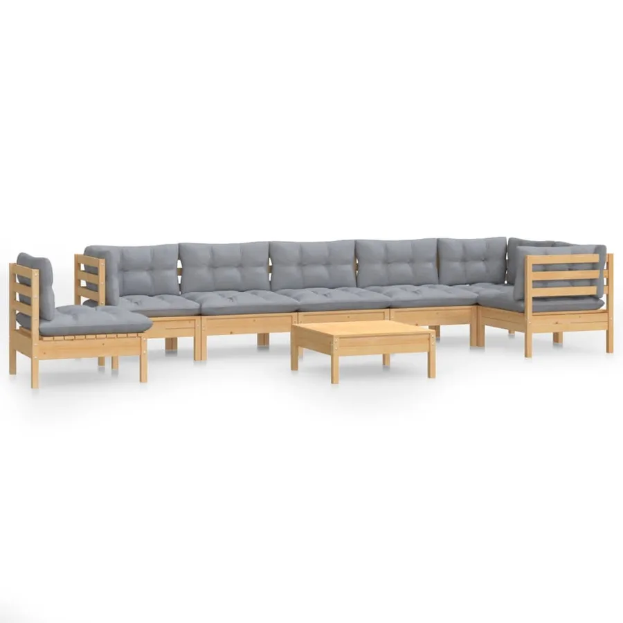 Salon de jardin 9 pcs avec coussins gris bois de pin massif - 2