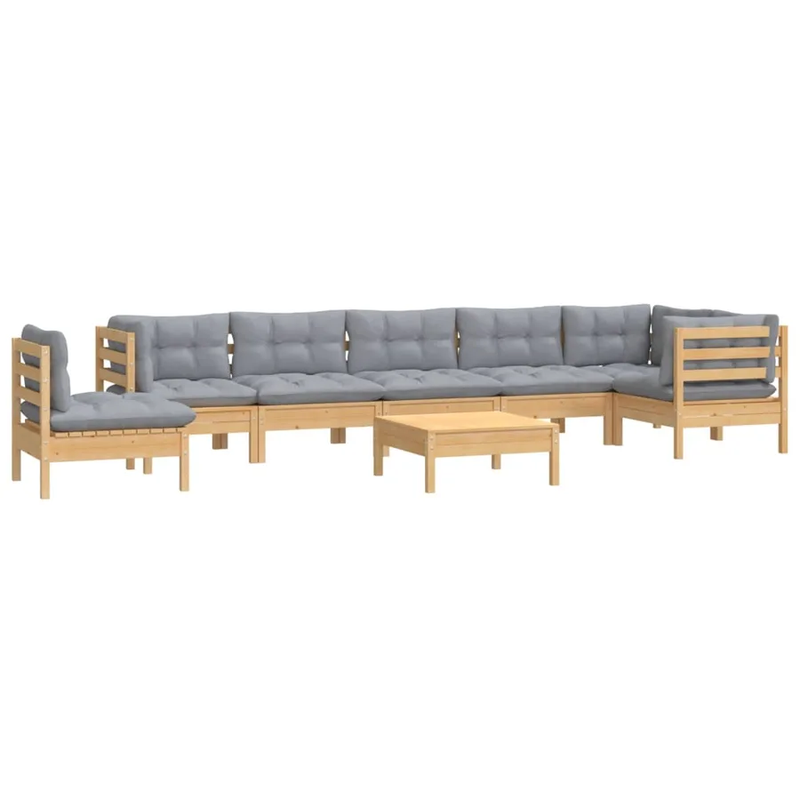 Salon de jardin 9 pcs avec coussins gris bois de pin massif - 3