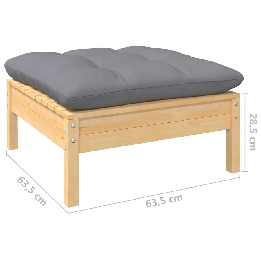 Salon de jardin 9 pcs avec coussins gris bois de pin massif - 9