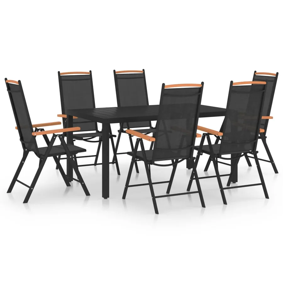 Ensemble à manger de jardin 7 pcs Aluminium Noir