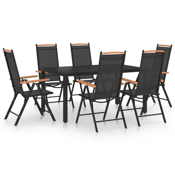 Ensemble à manger de jardin 7 pcs Aluminium Noir