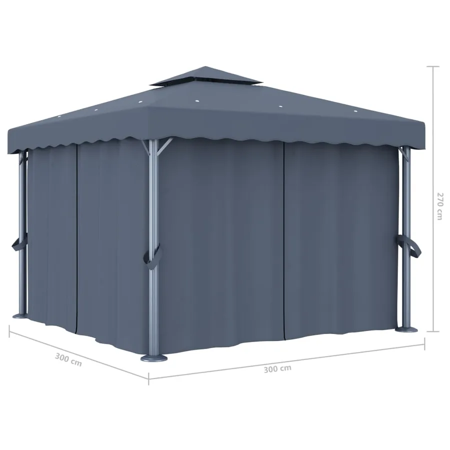 Tonnelle avec rideau 3x3 m Anthracite Aluminium - 6