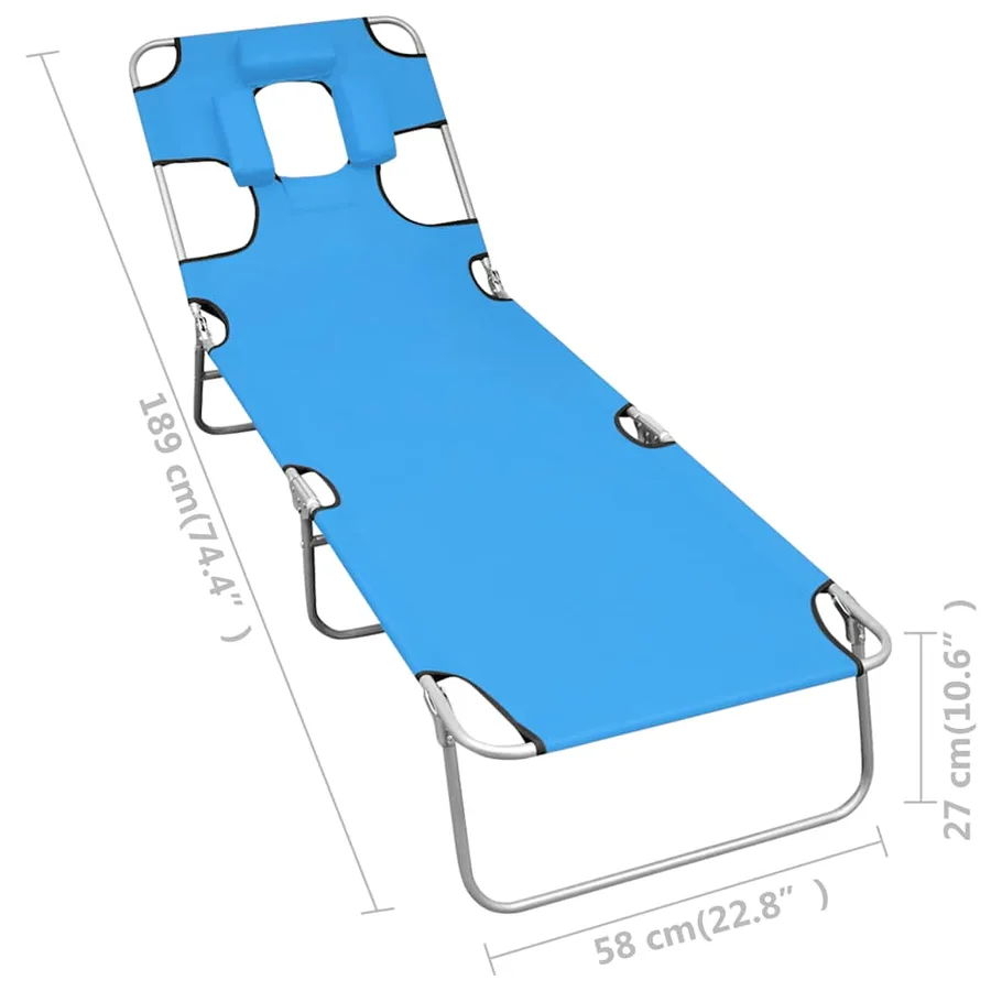 Chaise longue pliable avec coussin de tête Acier Bleu turquoise - 7