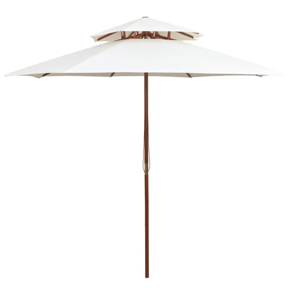 Parasol à deux étages avec poteau en bois blanc crème