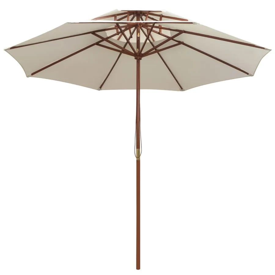 Parasol à deux étages avec poteau en bois blanc crème - 2