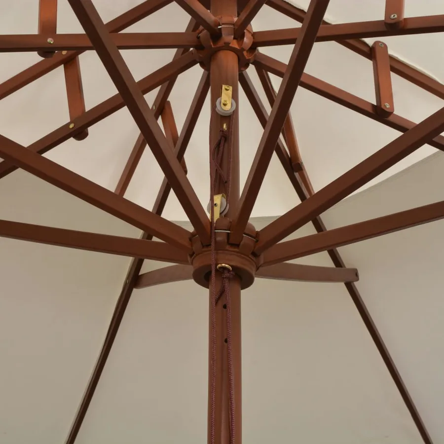 Parasol à deux étages avec poteau en bois blanc crème - 5