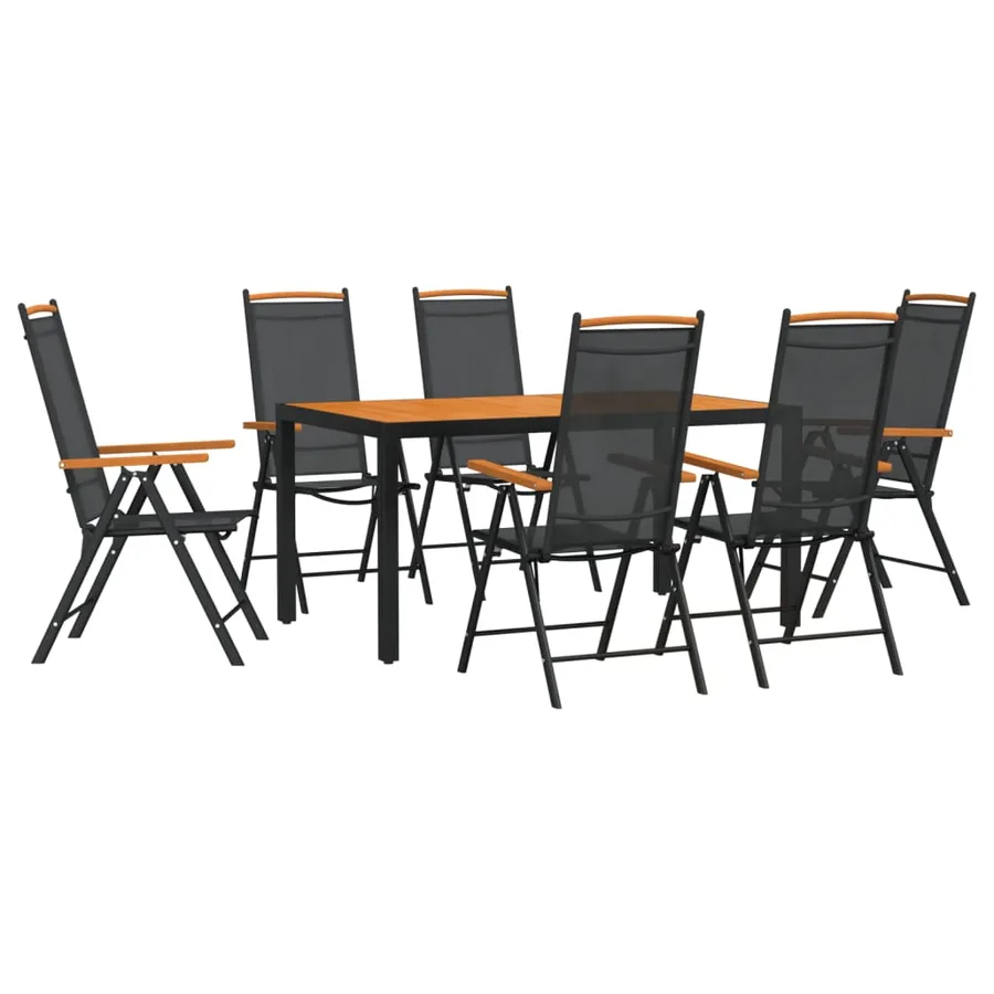 Ensemble à manger de jardin 7 pcs noir et marron aluminium - 2