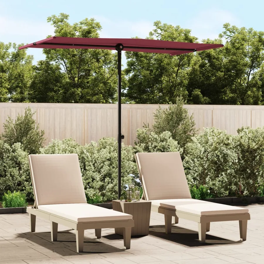 Parasol de jardin et mât en aluminium 180x110 cm rouge bordeaux