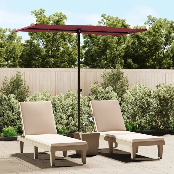 Parasol de jardin et mât en aluminium 180x110 cm rouge bordeaux