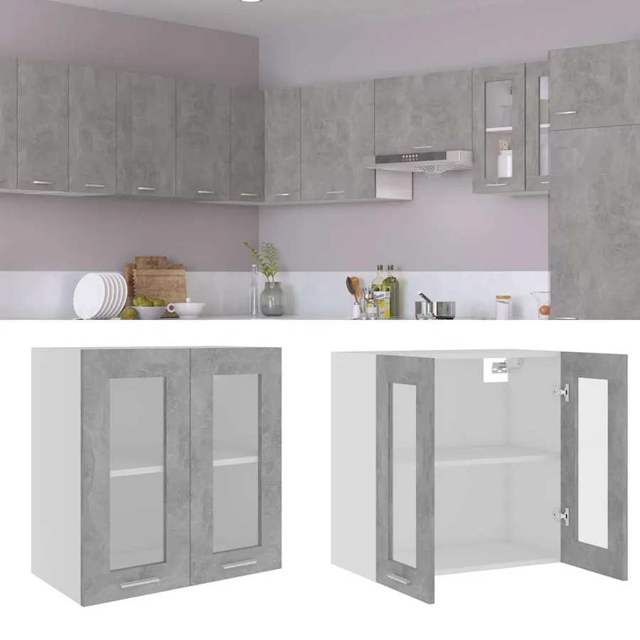 Vitrine suspendue "Lyon" Gris béton 60 x 31 x 60 cm Bois d'ingénierie - 3