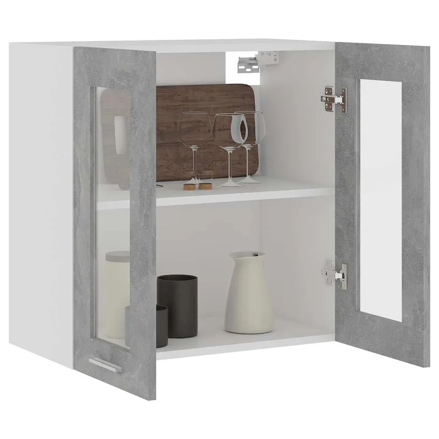 Vitrine suspendue "Lyon" Gris béton 60 x 31 x 60 cm Bois d'ingénierie - 5