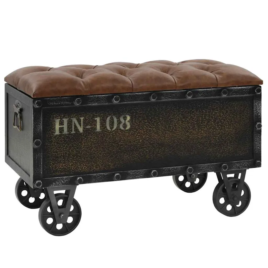 Banc de rangement Bois massif et similicuir 80,5x41x50 cm - 2