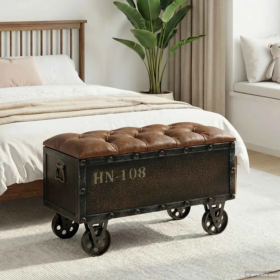 Banc de rangement Bois massif et similicuir 80,5x41x50 cm - 3