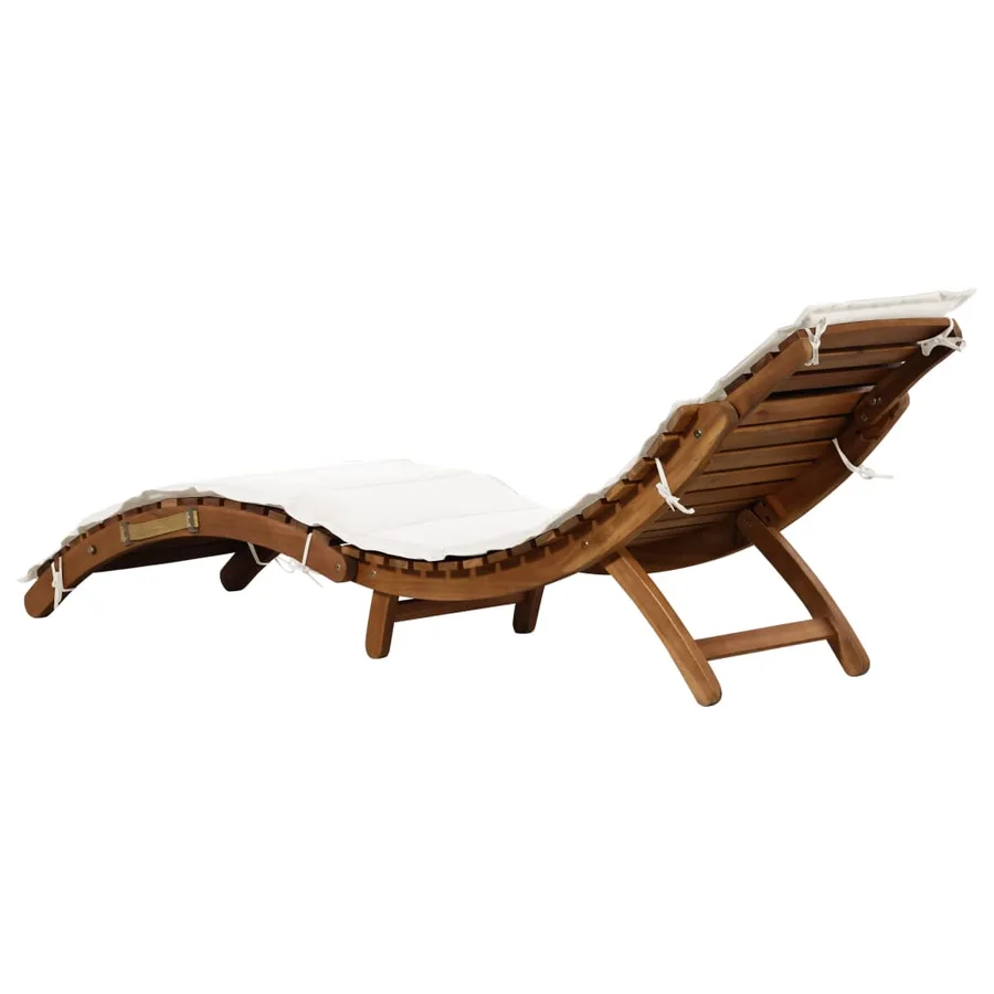 Chaise longue avec coussin Bois d'acacia solide Crème - 2