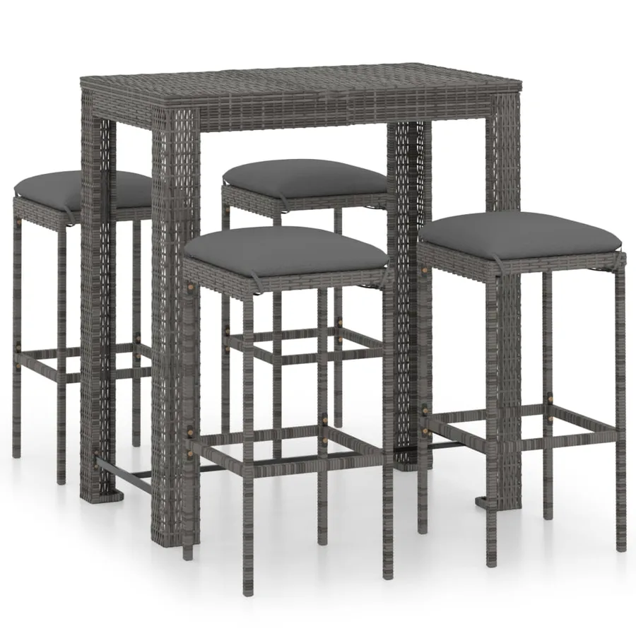 Ensemble de bar de jardin 5 pcs et coussins Résine tressée Gris - 2