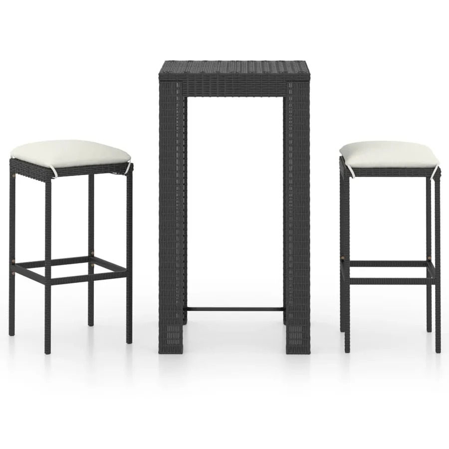 Ensemble de bar de jardin 3 pcs et coussins Résine tressée Noir - 2