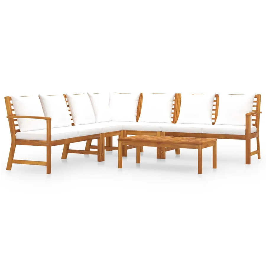 Salon de jardin 6 pcs avec coussin Crème Bois d'acacia solide - 2