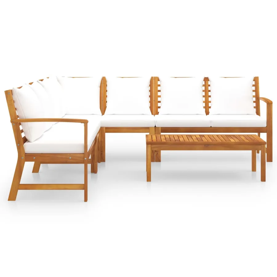 Salon de jardin 6 pcs avec coussin Crème Bois d'acacia solide - 3
