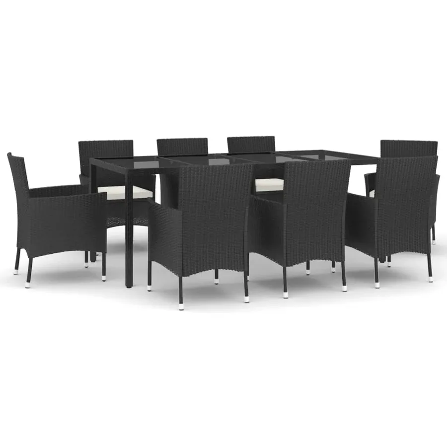 Ensemble à manger jardin 9pcs et coussins noir résine tressée - 2
