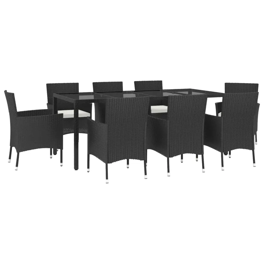 Ensemble à manger jardin 9pcs et coussins noir résine tressée - 3