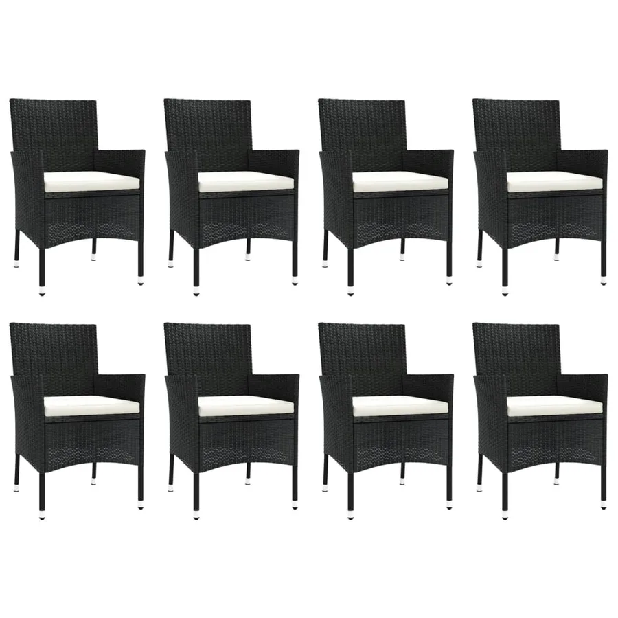 Ensemble à manger jardin 9pcs et coussins noir résine tressée - 4