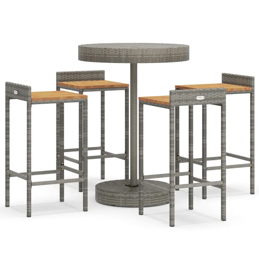 Ensemble de bar jardin 5 pcs gris poly rotin/bois massif acacia - 2