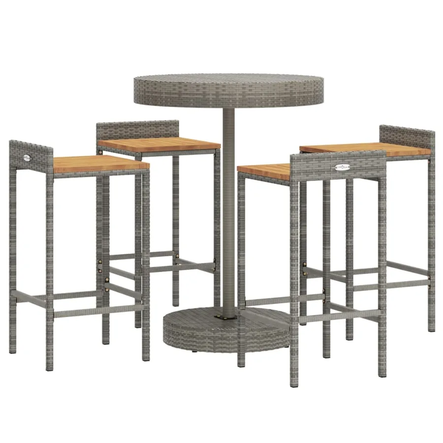 Ensemble de bar jardin 5 pcs gris poly rotin/bois massif acacia - 3