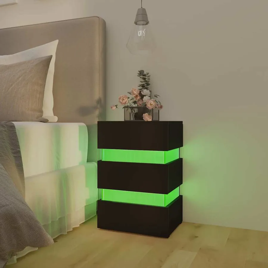 Table de chevet à LED Noir 45x35x67 cm Bois d'ingénierie - 11