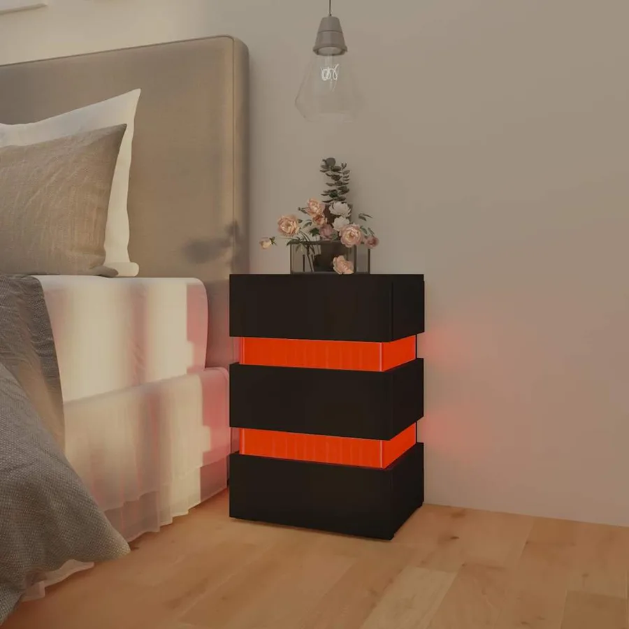 Table de chevet à LED Noir 45x35x67 cm Bois d'ingénierie - 12