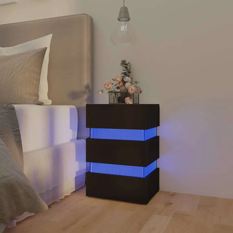 Table de chevet à LED Noir 45x35x67 cm Bois d'ingénierie - 13