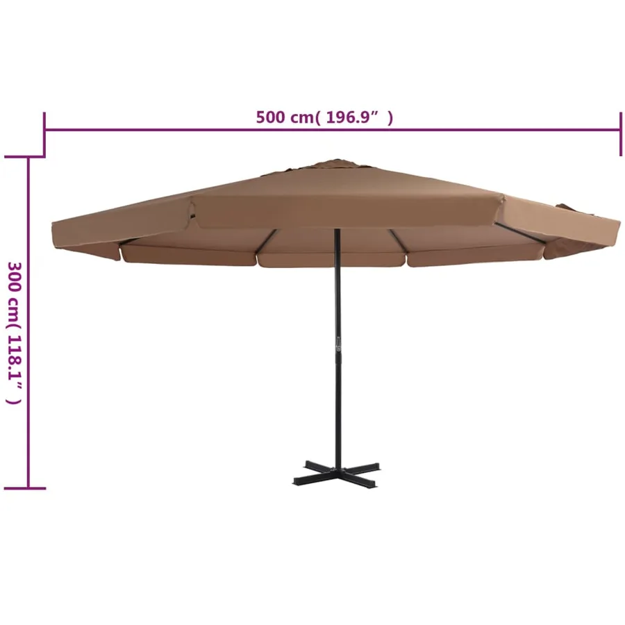 Parasol d'extérieur avec poteau en aluminium 500 cm Taupe - 7