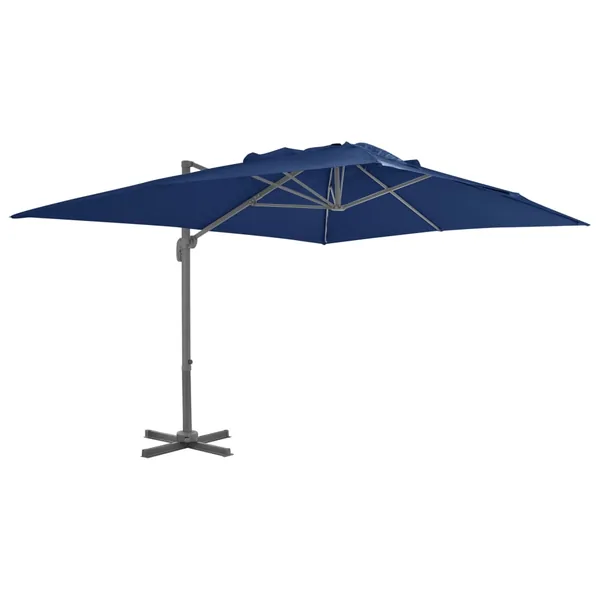 Parasol de jardin en porte-à-faux et mât en aluminium bleu azur