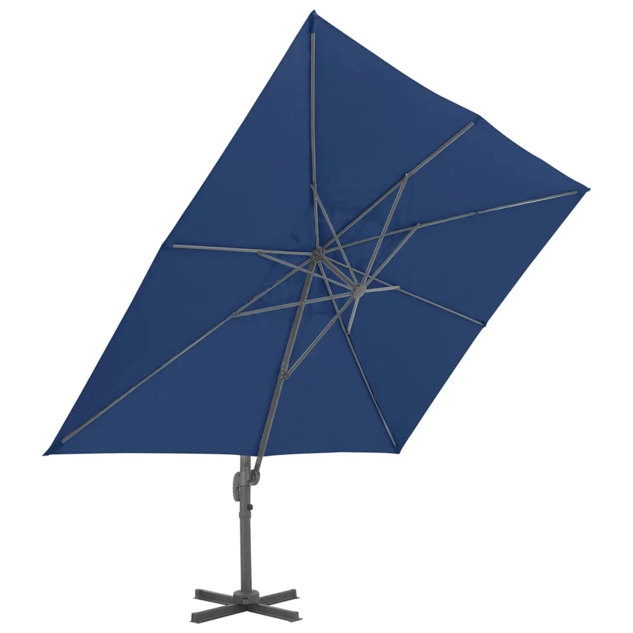Parasol de jardin en porte-à-faux et mât en aluminium bleu azur - 3