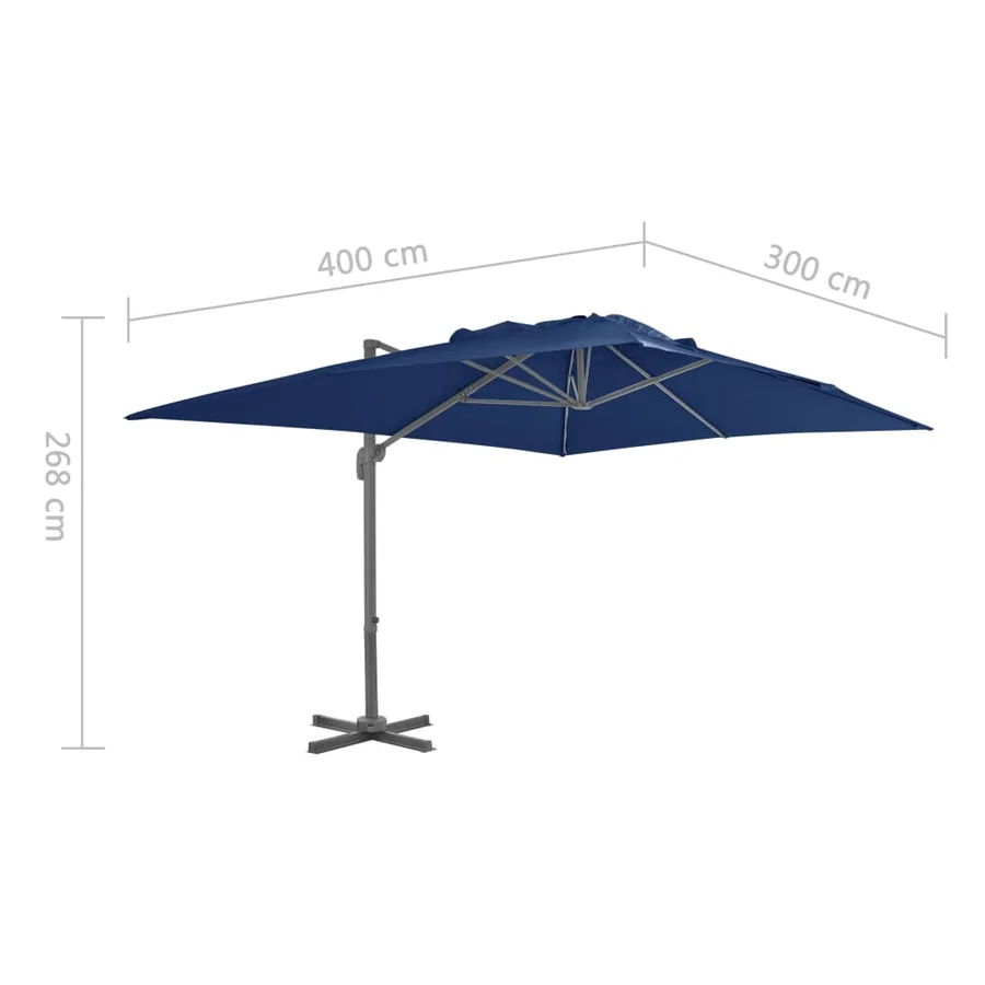 Parasol de jardin en porte-à-faux et mât en aluminium bleu azur - 8