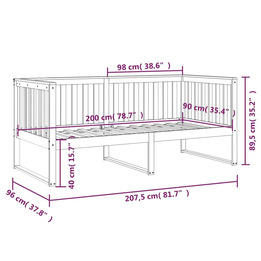 Lit de jour sans matelas 90x200 cm bois de pin massif - 11