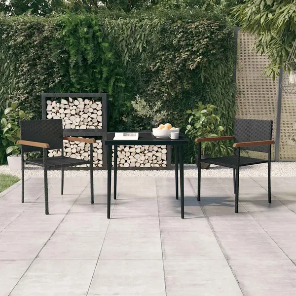 Ensemble à manger de jardin 3 pcs Noir