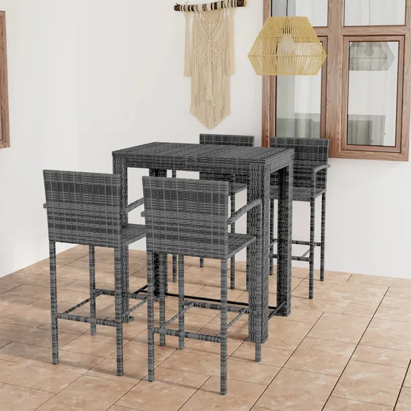 Ensemble de bar d'extérieur 5 pcs accoudoir Résine tressée Gris
