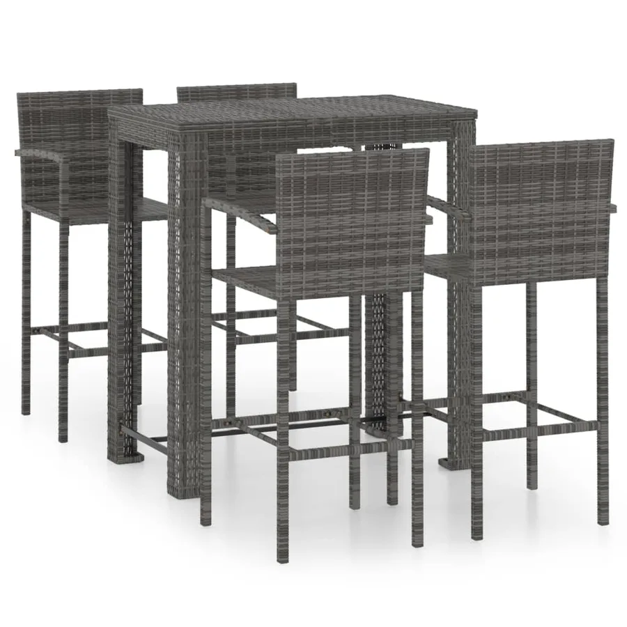 Ensemble de bar d'extérieur 5 pcs accoudoir Résine tressée Gris - 2