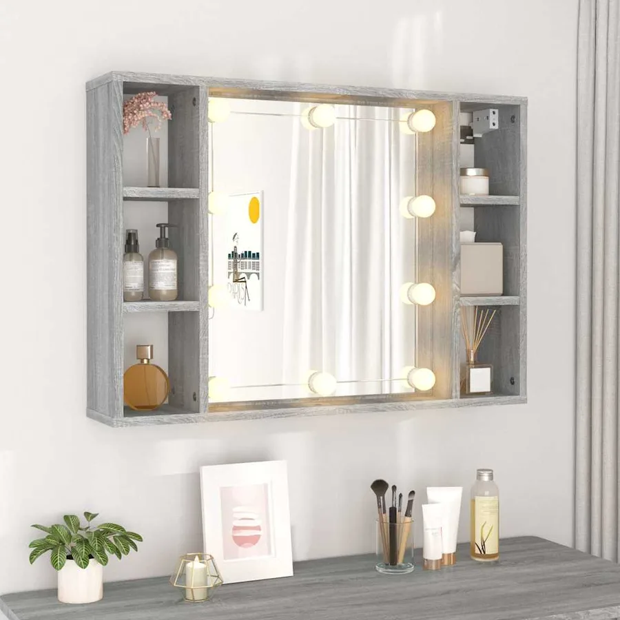 Armoire à miroir avec LED Sonoma gris 76x15x55 cm - 4