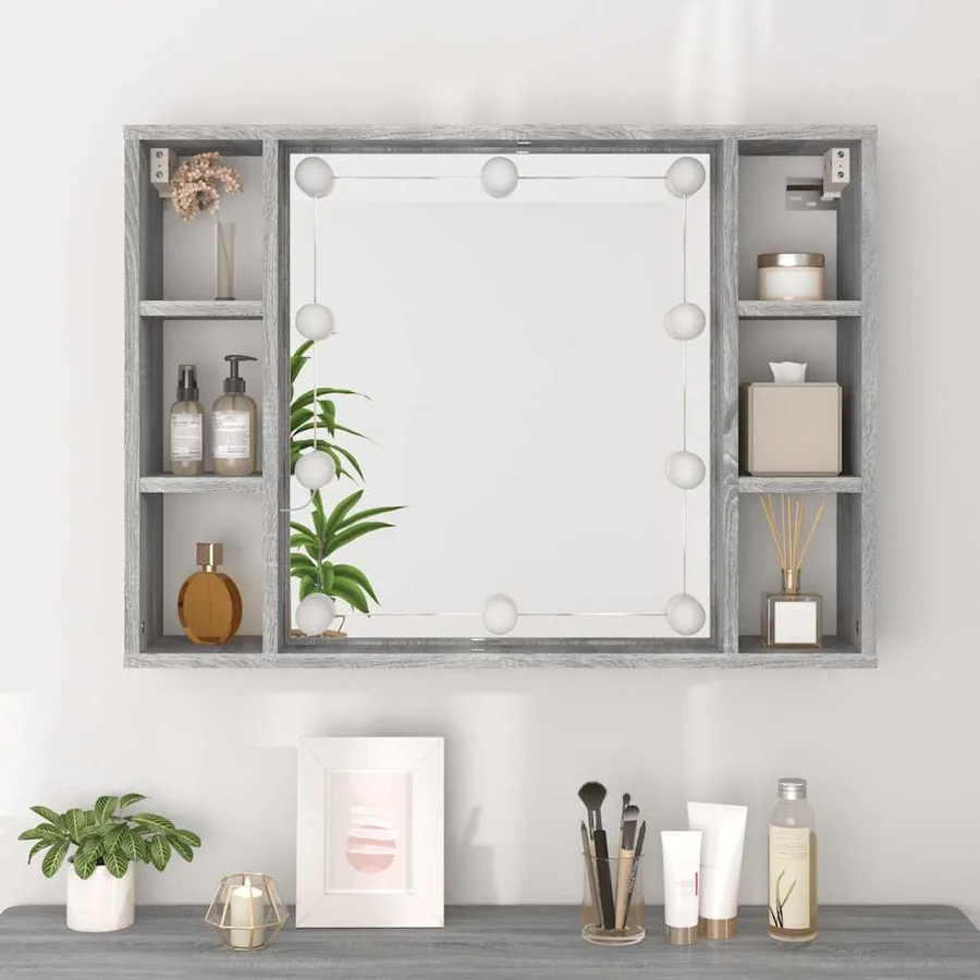 Armoire à miroir avec LED Sonoma gris 76x15x55 cm - 5