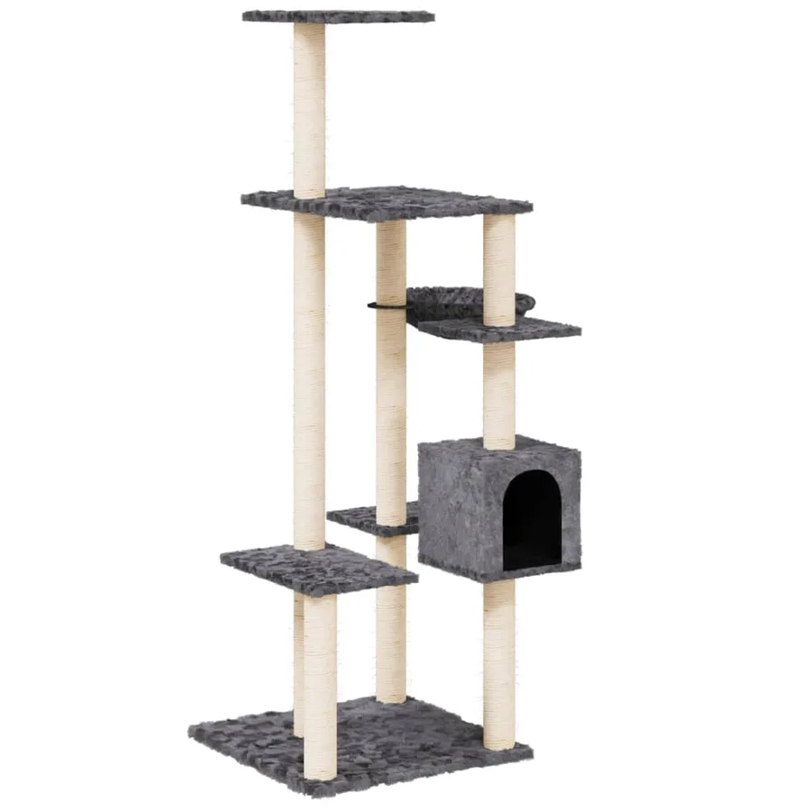 Arbre à chat avec griffoirs en sisal Gris foncé 142 cm - 2