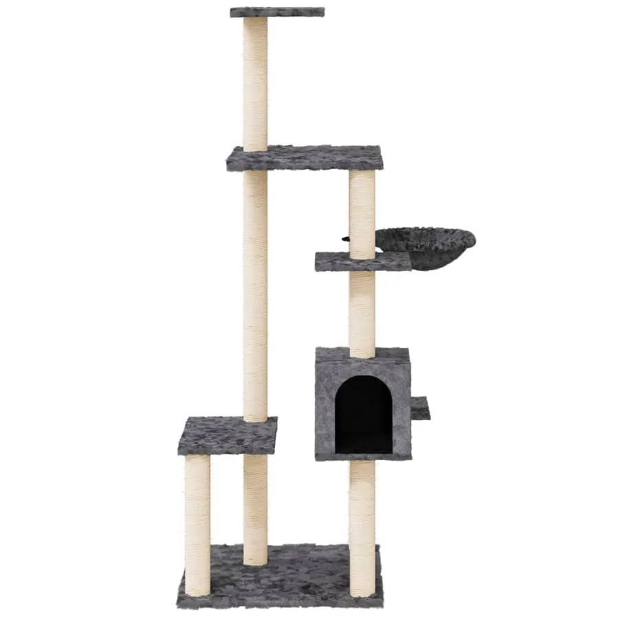 Arbre à chat avec griffoirs en sisal Gris foncé 142 cm - 3