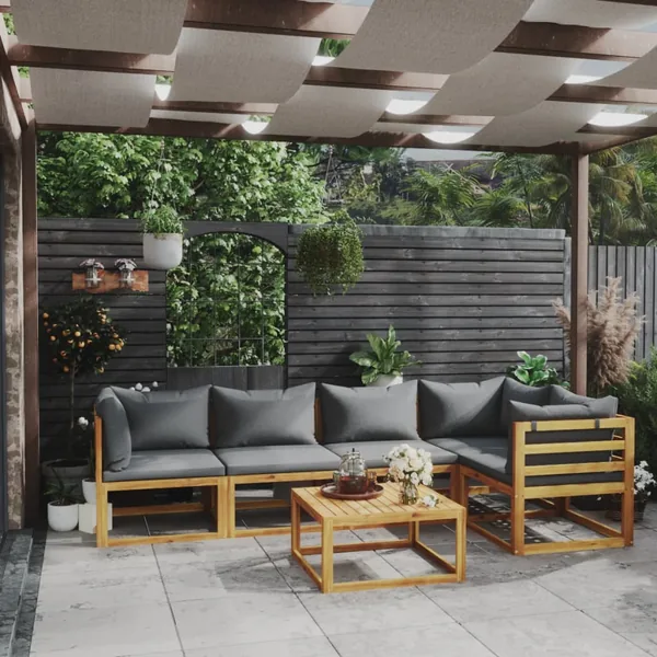 Salon de jardin 6 pcs avec coussins Bois d'acacia solide