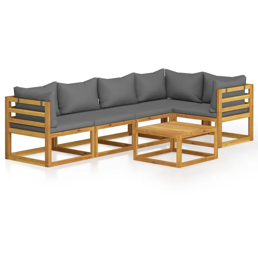 Salon de jardin 6 pcs avec coussins Bois d'acacia solide - 2